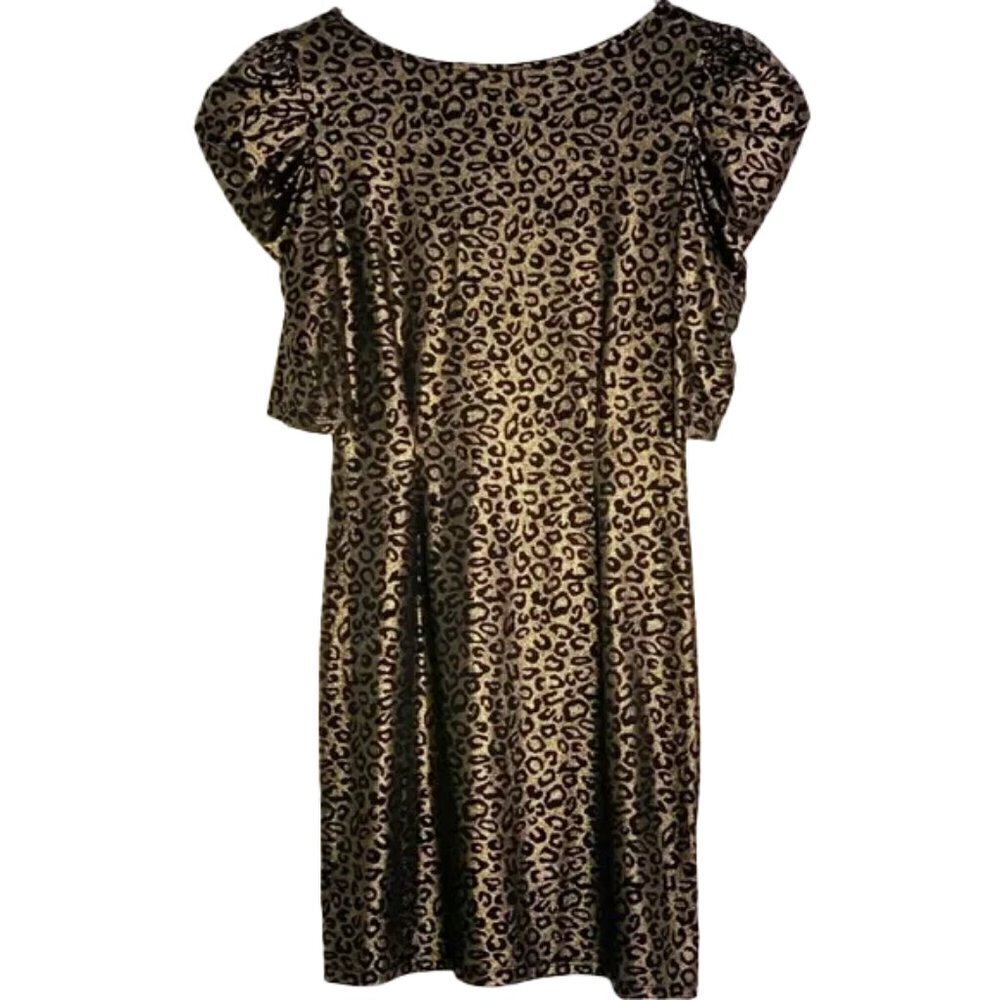 🆕 GUESS Metallic Shimmery Animal Leopard
Print Bodycon Flattering Mini Dress L